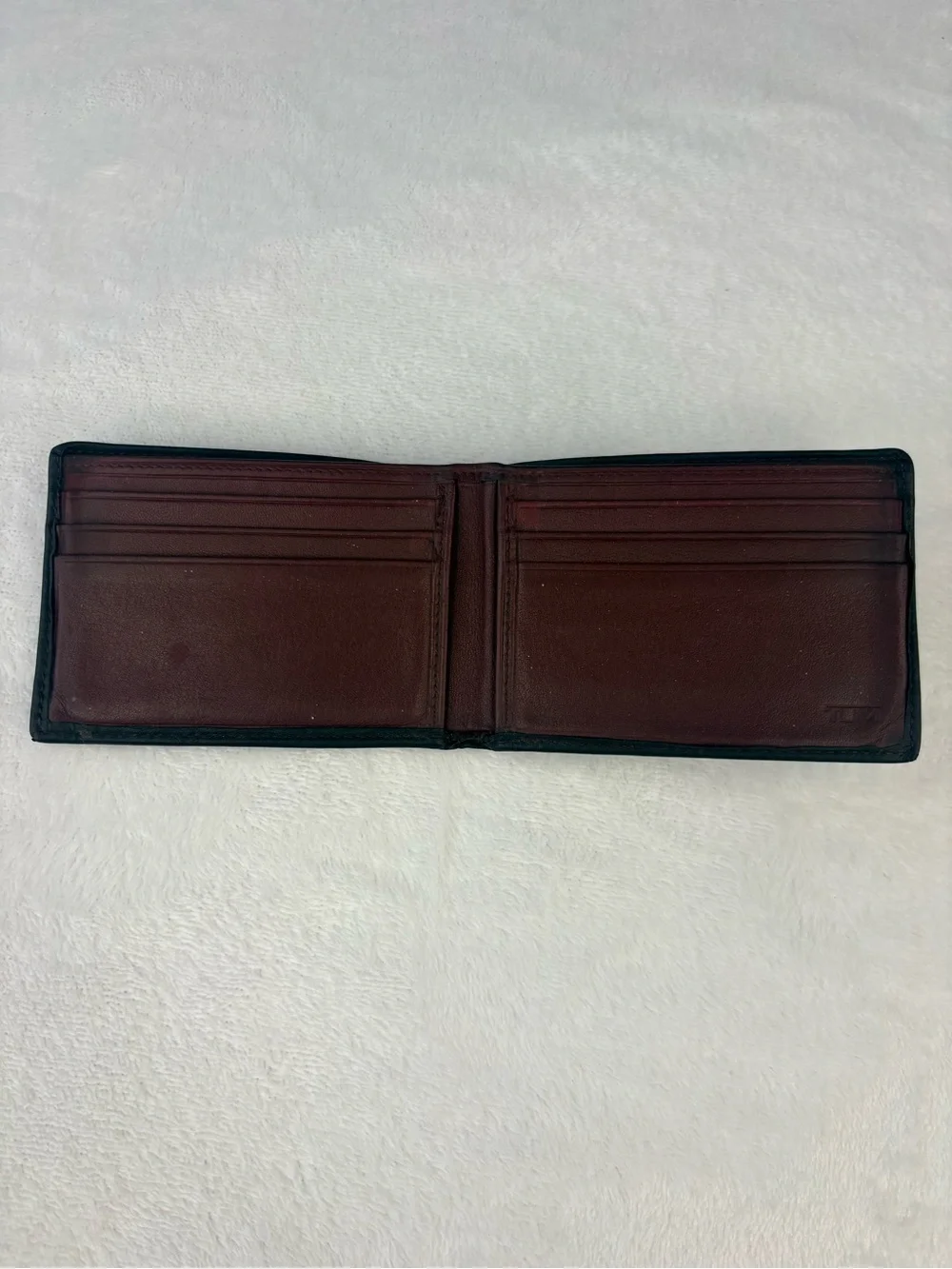 TUMI Black & Burgundy Leather Wallet